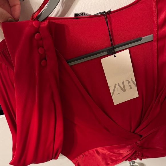 Zara Vibrant Red Satin Blouse - Picture 3 of 4